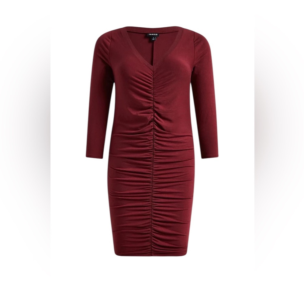 Torrid Burgundy Long Sleeve Ruched Bodycon Dress Date romantic